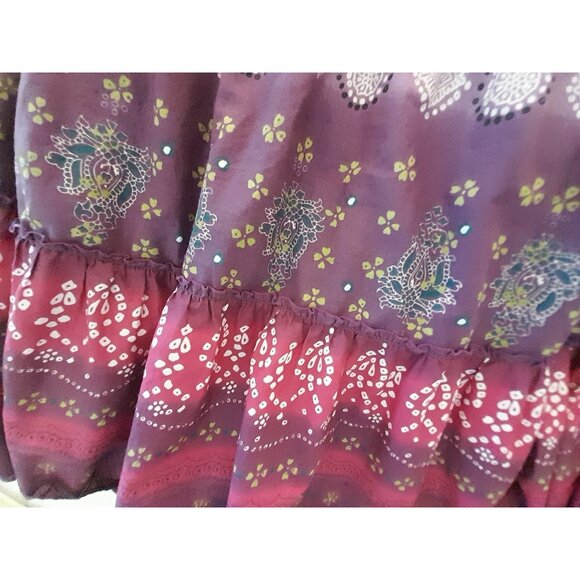 Womens Boho Peasant Hippie Casual Pull On Colorful Tiered Floral 4X Midi Skirt - Picture 2 of 5